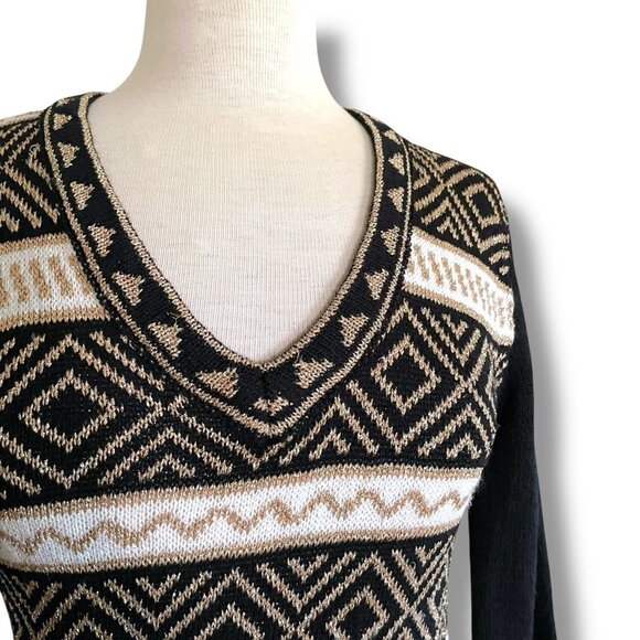 Vintage 1970s Clovis Ruffin Womens Sweater Sz Small Black Gold Metalllic Disco - Picture 4 of 7